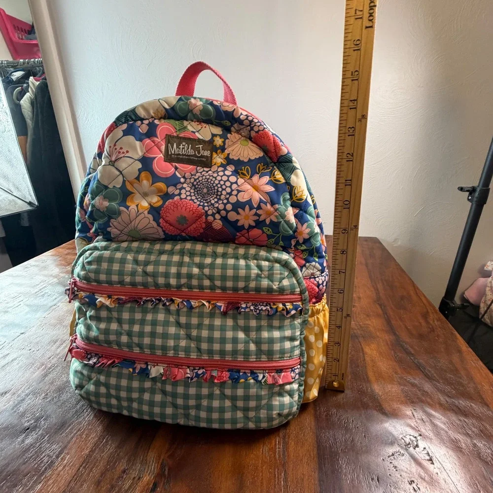 Matilda Jane Quilted Floral Gingham Ruffle Backpack Colorful Mixed Print Bag